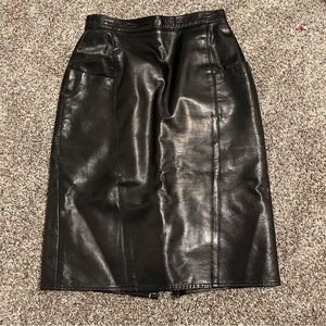 Vintage 80s Bullocks Emphasis Couture Pencil Black Leather Skirt